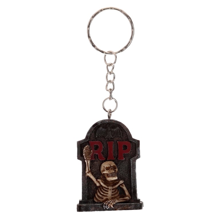 Skeleton RIP Tombstone Resin Metal Halloween Keychain