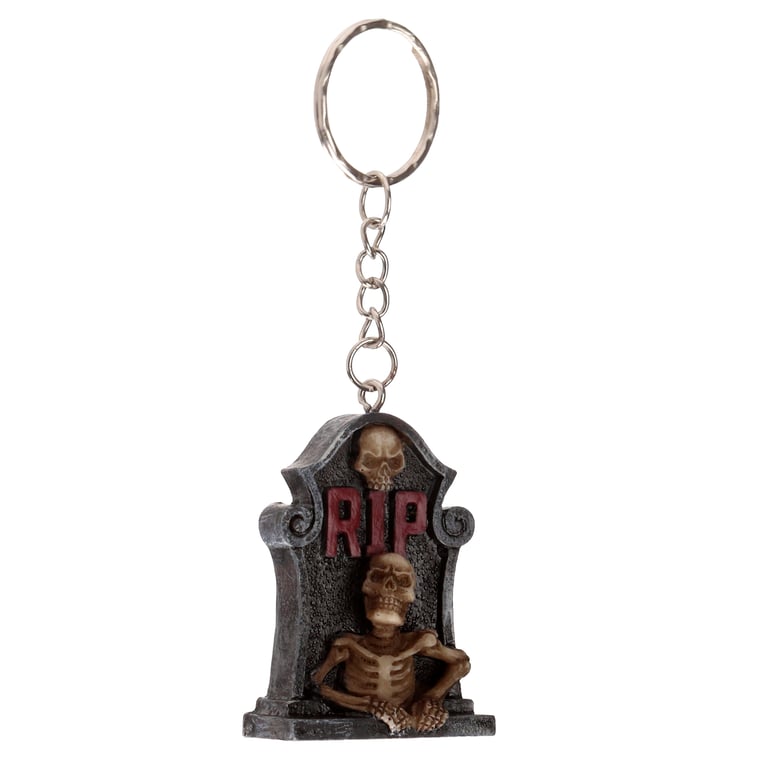 Skeleton RIP Tombstone Resin Metal Halloween Keychain