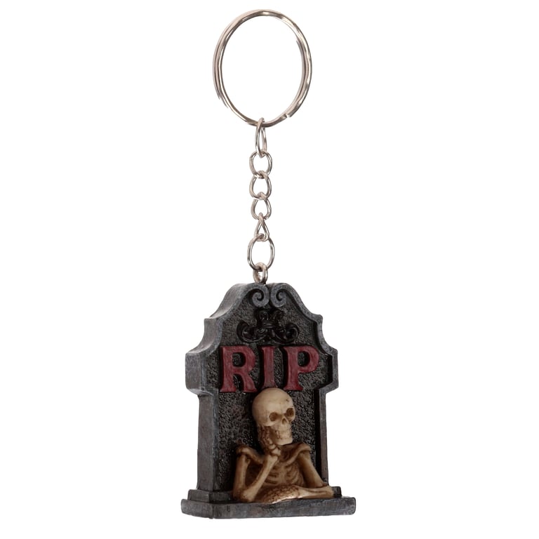 Skeleton RIP Tombstone Resin Metal Halloween Keychain
