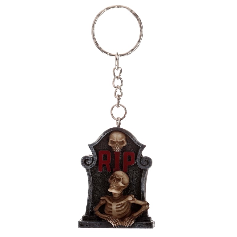 Skeleton RIP Tombstone Resin Metal Halloween Keychain