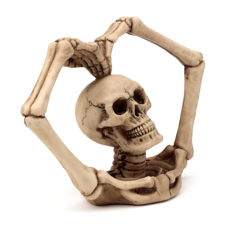 Gothic Resin Skull Decoration with Skeleton Arms and Heart Design
