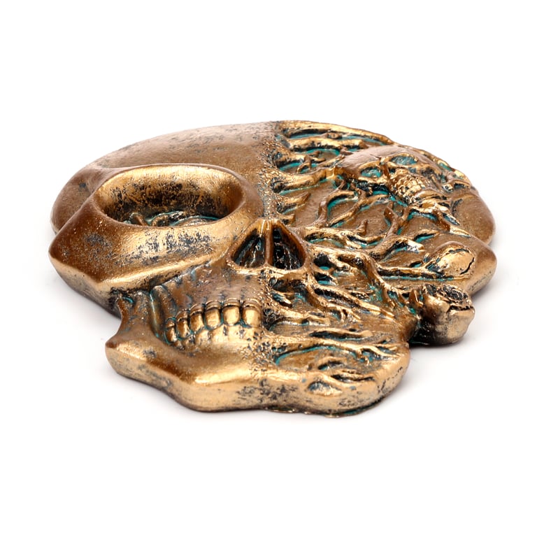 Resin Skull Shaped Incense Burner with Rose Design, Ashcatcher and Holder