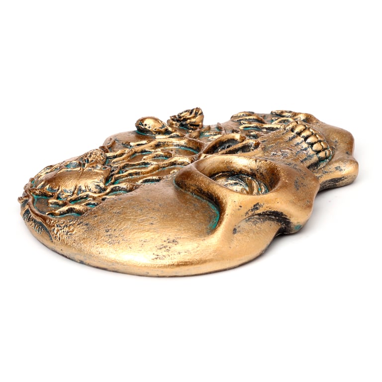 Resin Skull Shaped Incense Burner with Rose Design, Ashcatcher and Holder