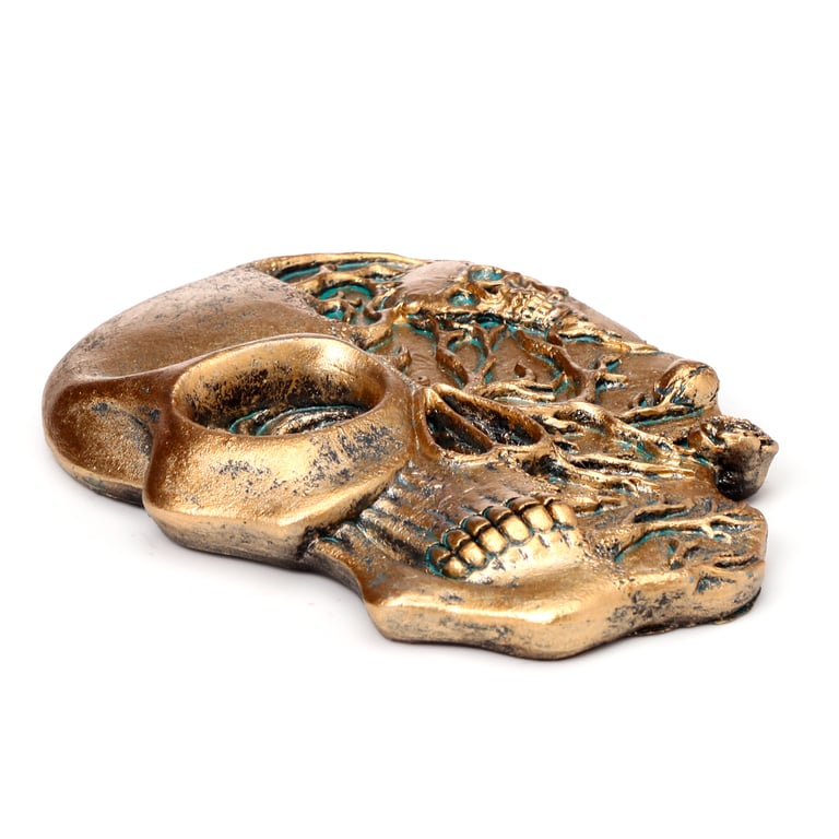 Resin Skull Shaped Incense Burner with Rose Design, Ashcatcher and Holder