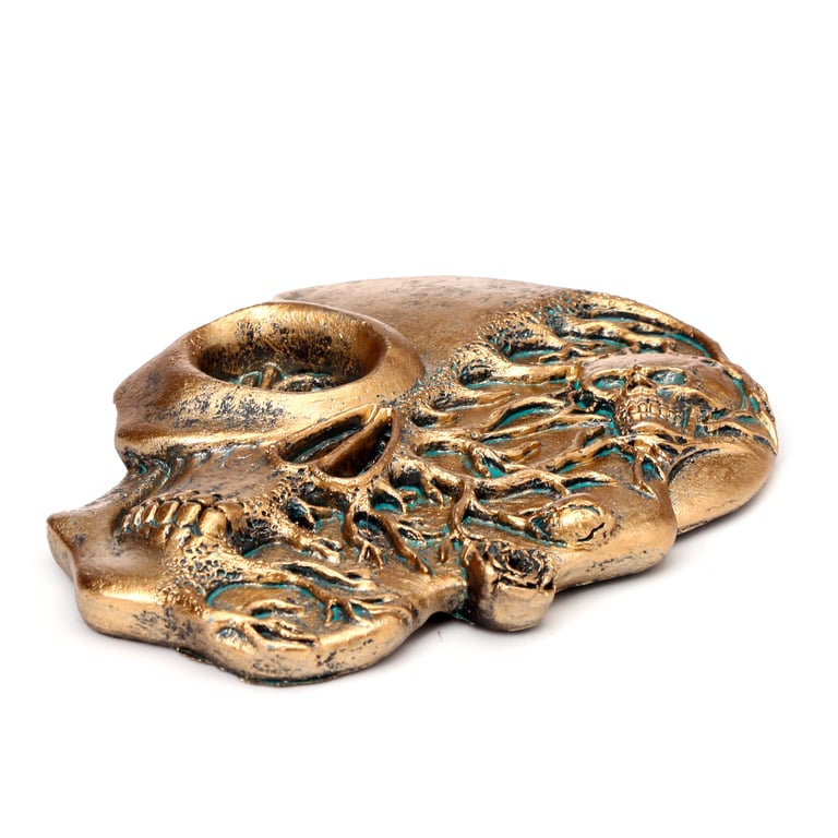 Resin Skull Shaped Incense Burner with Rose Design, Ashcatcher and Holder