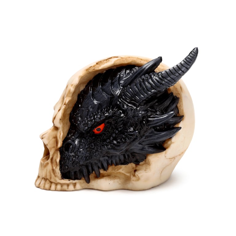 Resin Black Dragon Skull Statue - Small Home Decor Figurine