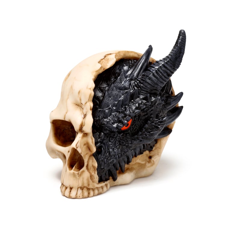 Resin Black Dragon Skull Statue - Small Home Decor Figurine