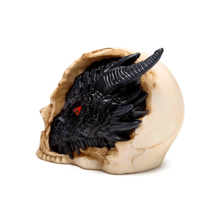 Resin Black Dragon Skull Statue - Small Home Decor Figurine
