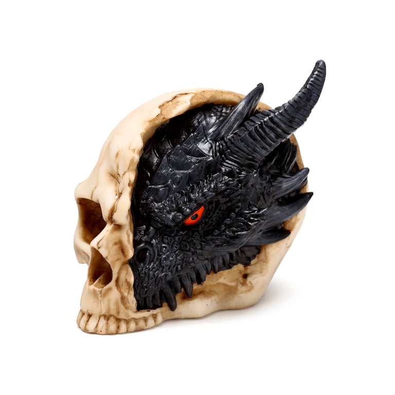 Resin Black Dragon Skull Statue - Small Home Decor Figurine