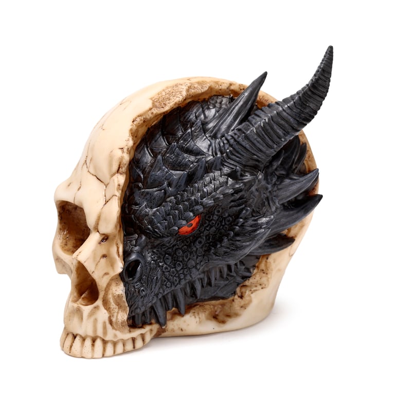 Black Dragon Resin Statue - Large Home Decor Sculpture with Skull Design