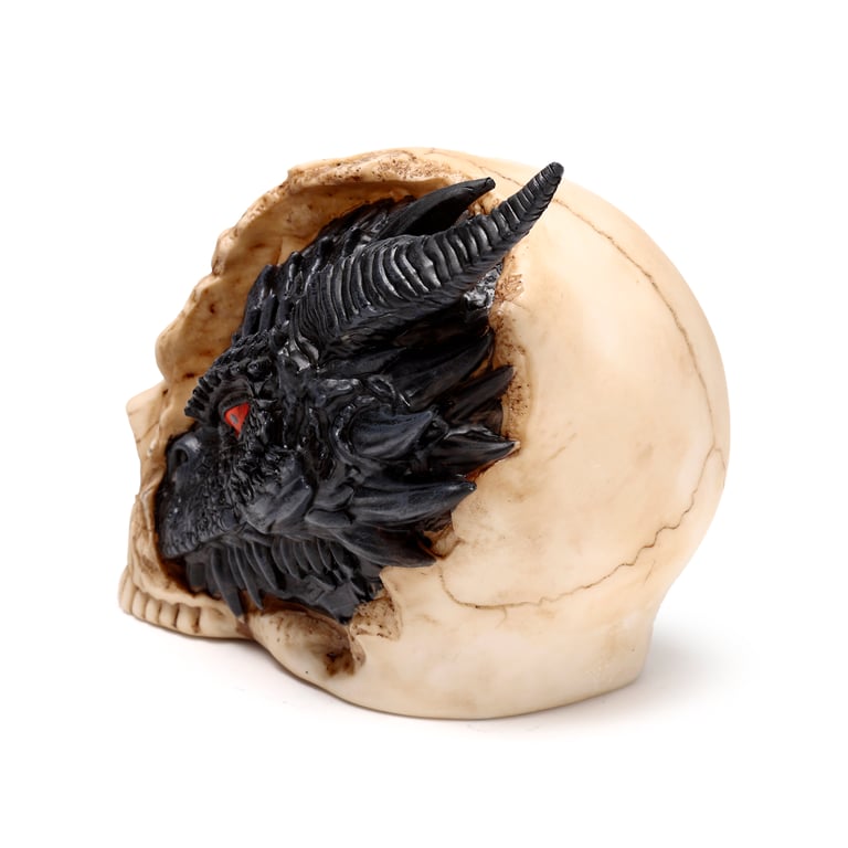 Black Dragon Resin Statue - Large Home Decor Sculpture with Skull Design