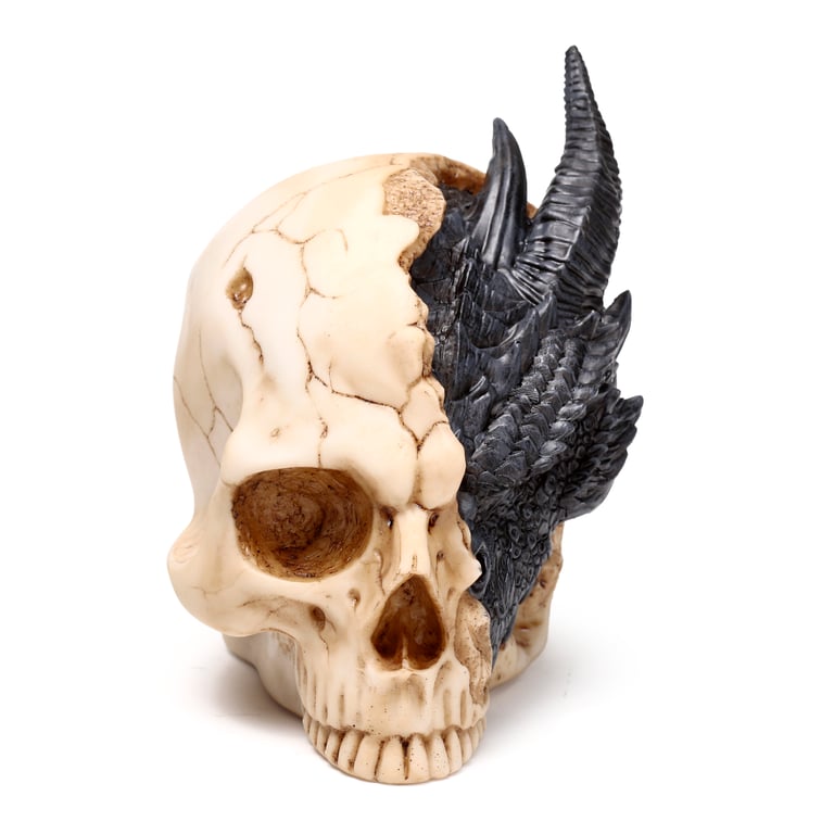 Black Dragon Resin Statue - Large Home Decor Sculpture with Skull Design