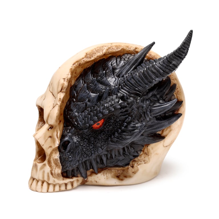 Black Dragon Resin Statue - Large Home Decor Sculpture with Skull Design
