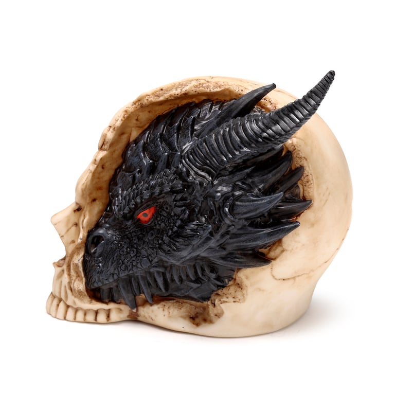 Black Dragon Resin Statue - Large Home Decor Sculpture with Skull Design