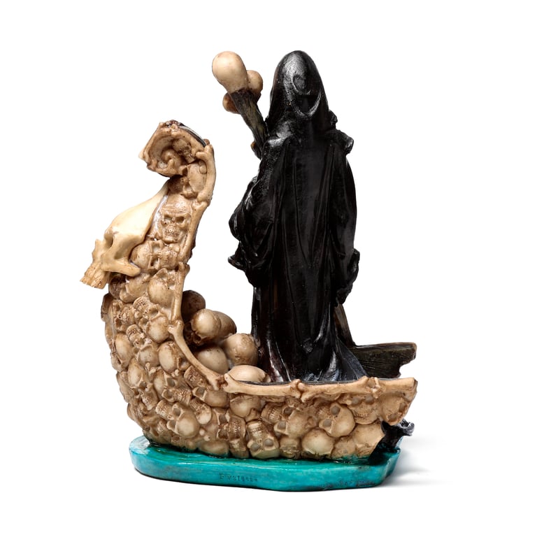 Decorative LED Ornament - Reaper Boat of Skulls Resin Decoration with On/Off Switch and 2AA Battery Requirement
