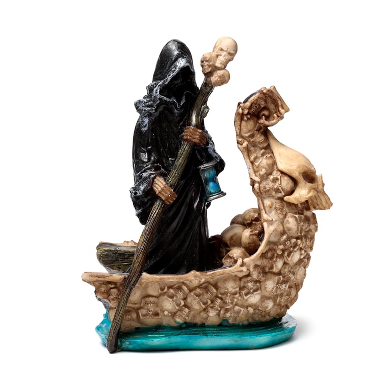 Decorative LED Ornament - Reaper Boat of Skulls Resin Decoration with On/Off Switch and 2AA Battery Requirement
