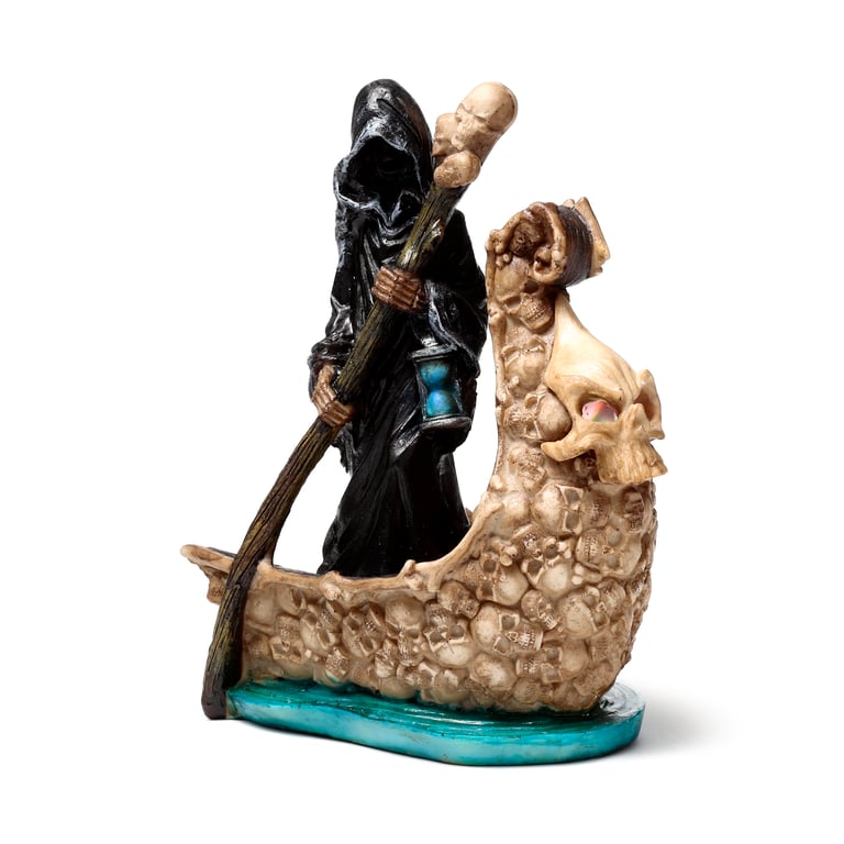Decorative LED Ornament - Reaper Boat of Skulls Resin Decoration with On/Off Switch and 2AA Battery Requirement