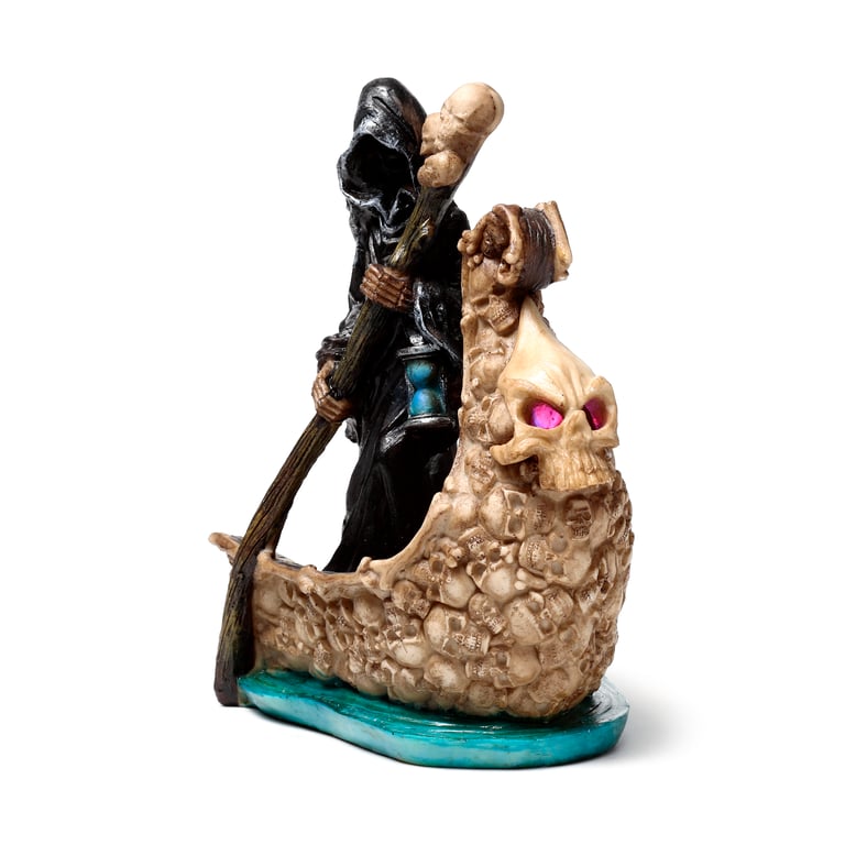 Decorative LED Ornament - Reaper Boat of Skulls Resin Decoration with On/Off Switch and 2AA Battery Requirement