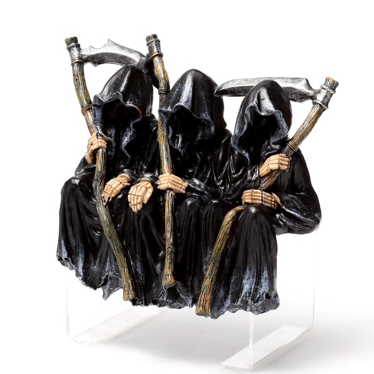 Resin Reaper Figurine Seated on Ornate Bench Decorative Home Decoration