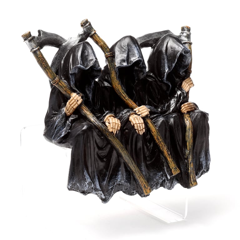 Resin Reaper Figurine Seated on Ornate Bench Decorative Home Decoration
