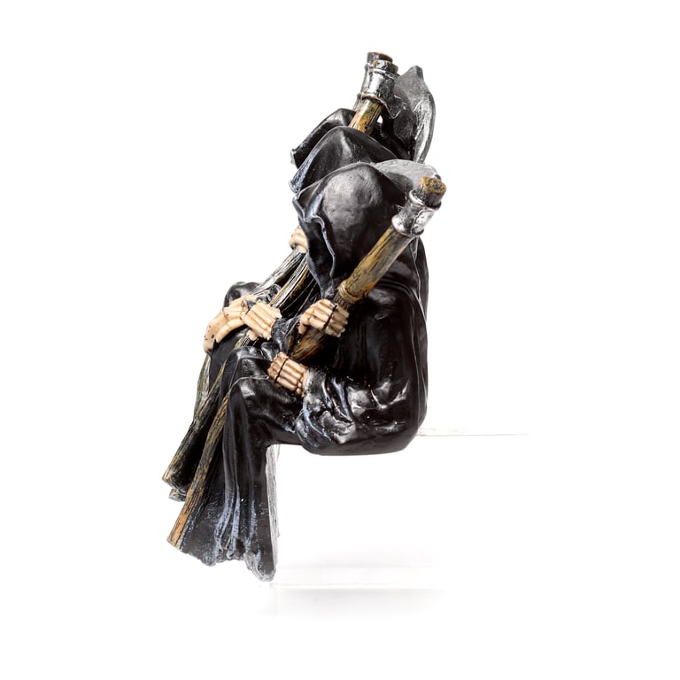 Resin Reaper Figurine Seated on Ornate Bench Decorative Home Decoration
