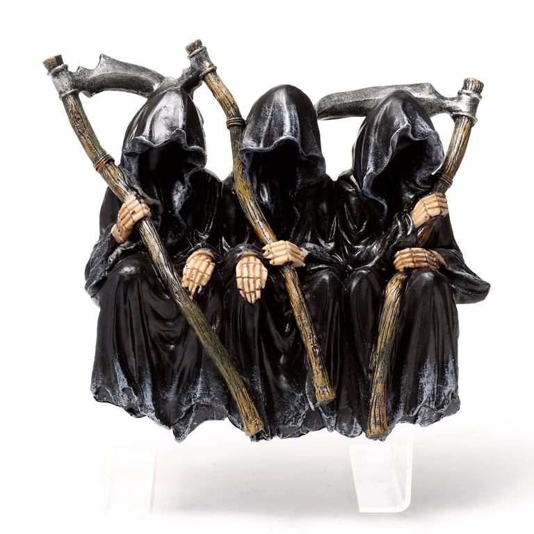 Resin Reaper Figurine Seated on Ornate Bench Decorative Home Decoration