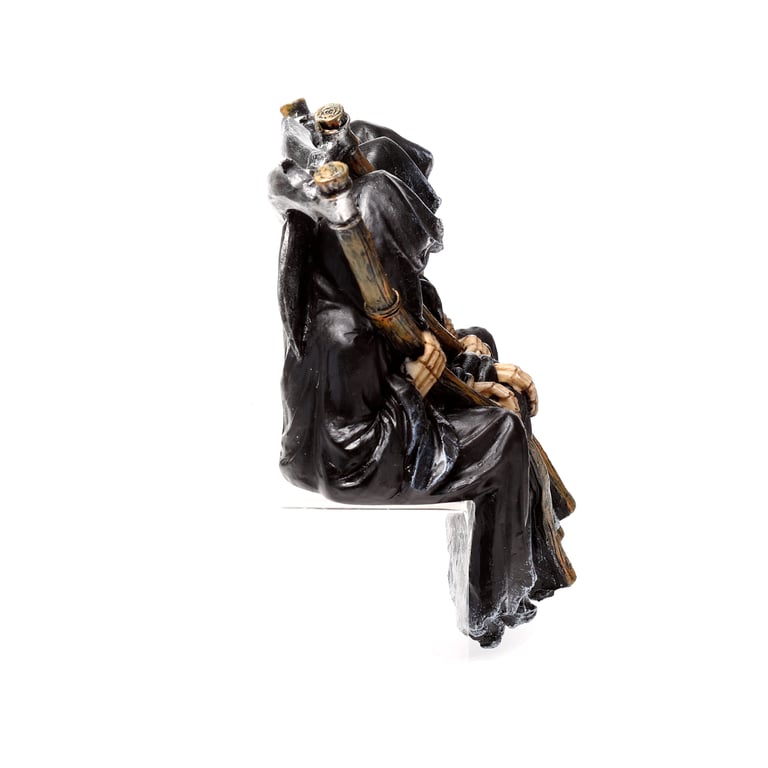 Resin Reaper Figurine Seated on Ornate Bench Decorative Home Decoration