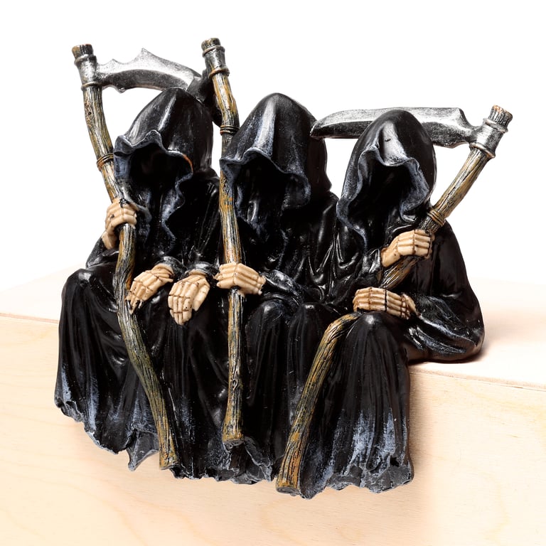 Resin Reaper Figurine Seated on Ornate Bench Decorative Home Decoration