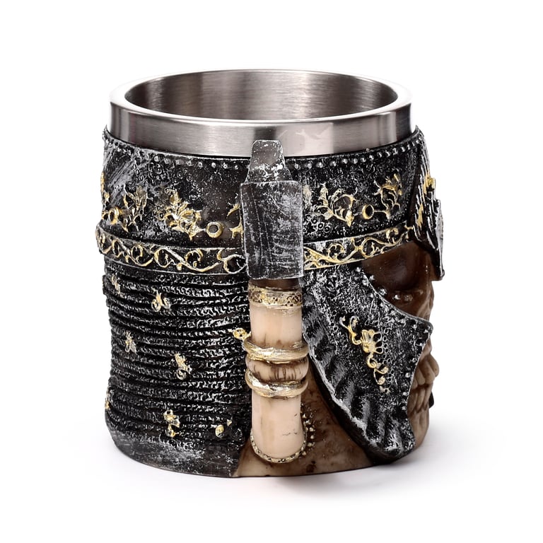 Axe Handle Armoured Skull Decorative Tankard - Resin and Stainless Steel Home Decor Item