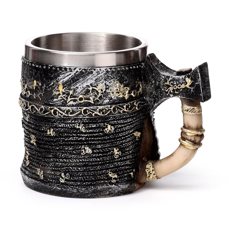 Axe Handle Armoured Skull Decorative Tankard - Resin and Stainless Steel Home Decor Item