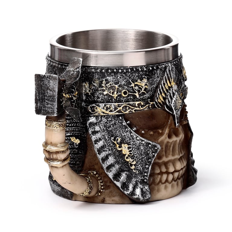 Axe Handle Armoured Skull Decorative Tankard - Resin and Stainless Steel Home Decor Item