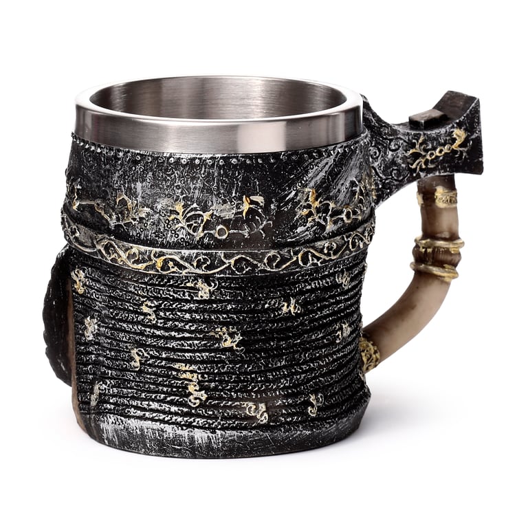 Axe Handle Armoured Skull Decorative Tankard - Resin and Stainless Steel Home Decor Item