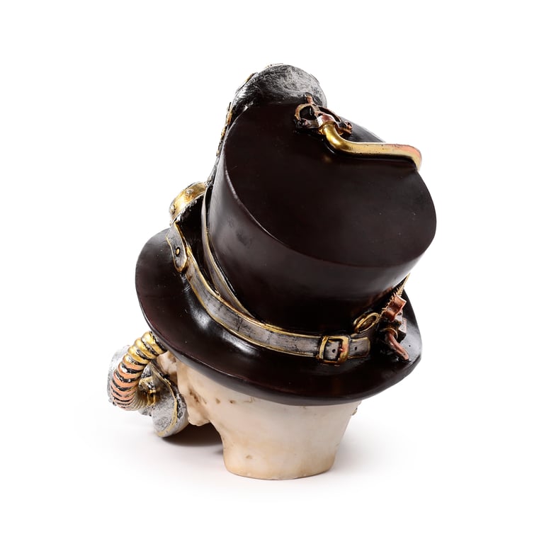 Steampunk Style Resin Skull Ornament with Gas Mask and Top Hat Decoration
