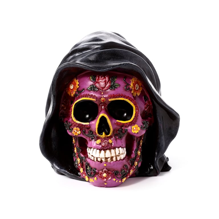 Resin Day of the Dead Purple Skull Ornament Decoration