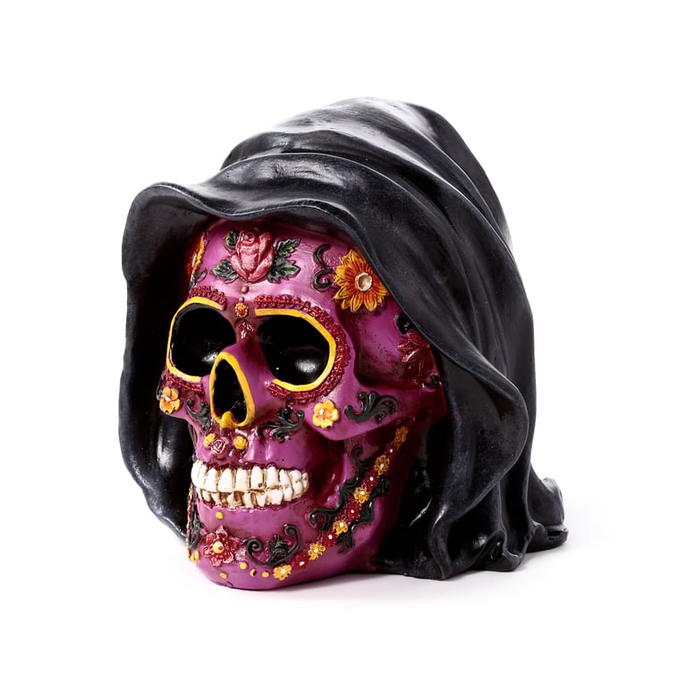 Resin Day of the Dead Purple Skull Ornament Decoration