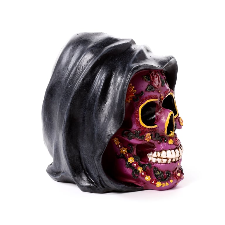 Resin Day of the Dead Purple Skull Ornament Decoration