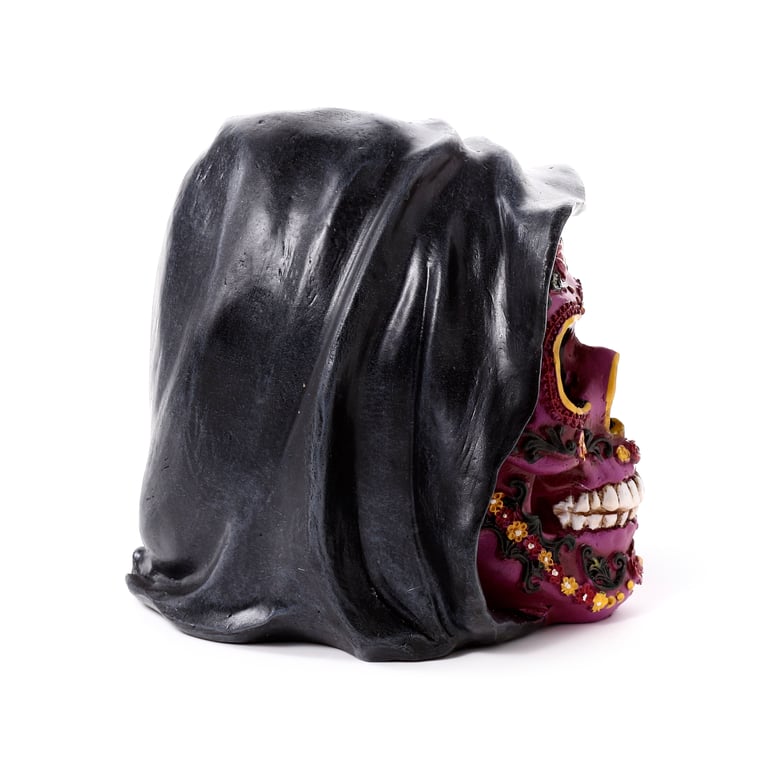 Resin Day of the Dead Purple Skull Ornament Decoration