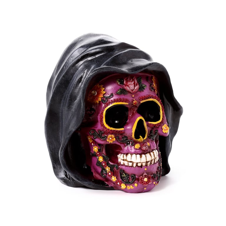 Resin Day of the Dead Purple Skull Ornament Decoration