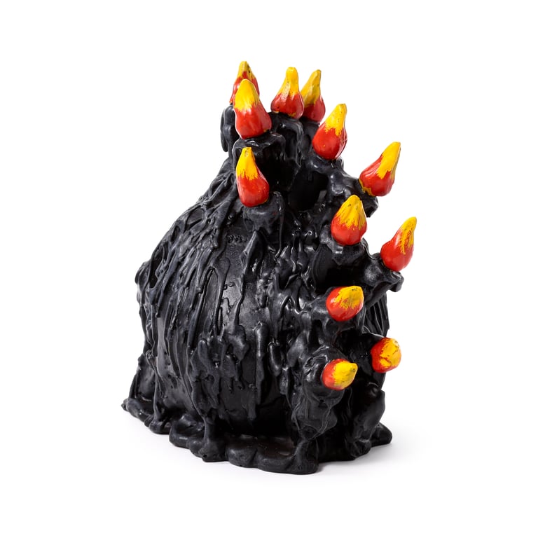 Black Screaming Skull Resin Ornament with Candles & Melted Wax - Halloween Home Decoration