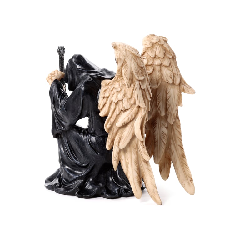 Resin and Metal Angel of Death Kneeling with Sword Halloween Decoration Statue