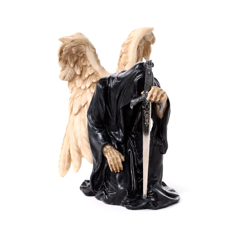 Resin and Metal Angel of Death Kneeling with Sword Halloween Decoration Statue