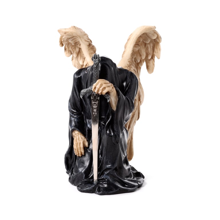 Resin and Metal Angel of Death Kneeling with Sword Halloween Decoration Statue