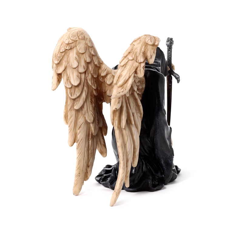 Resin and Metal Angel of Death Kneeling with Sword Halloween Decoration Statue