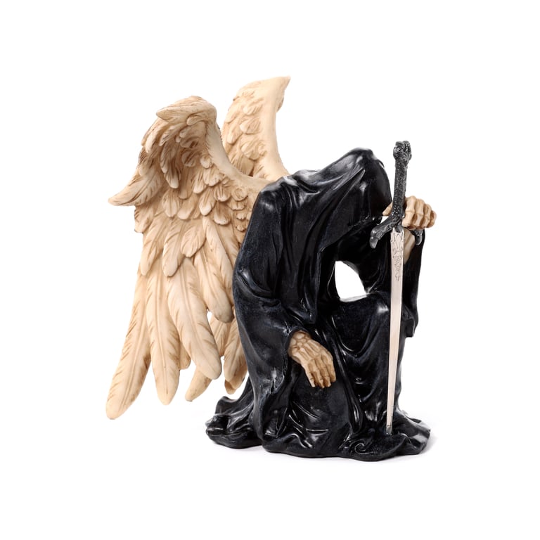 Resin and Metal Angel of Death Kneeling with Sword Halloween Decoration Statue