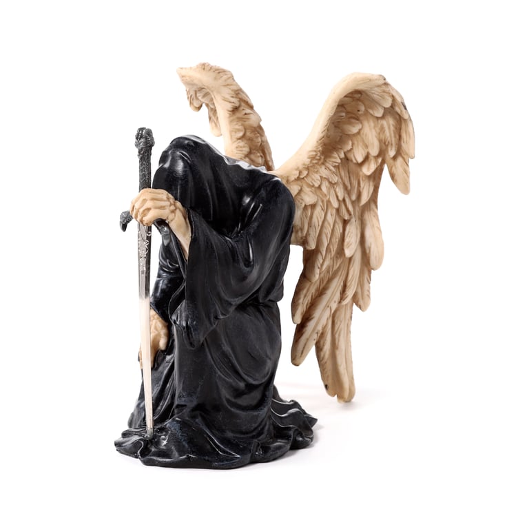 Resin and Metal Angel of Death Kneeling with Sword Halloween Decoration Statue