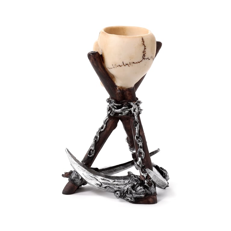 Resin Skull Head Candle Holder with Scythe Tripod Stand - Perfect Halloween Decor