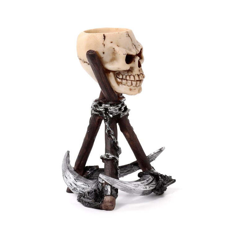 Resin Skull Head Candle Holder with Scythe Tripod Stand - Perfect Halloween Decor