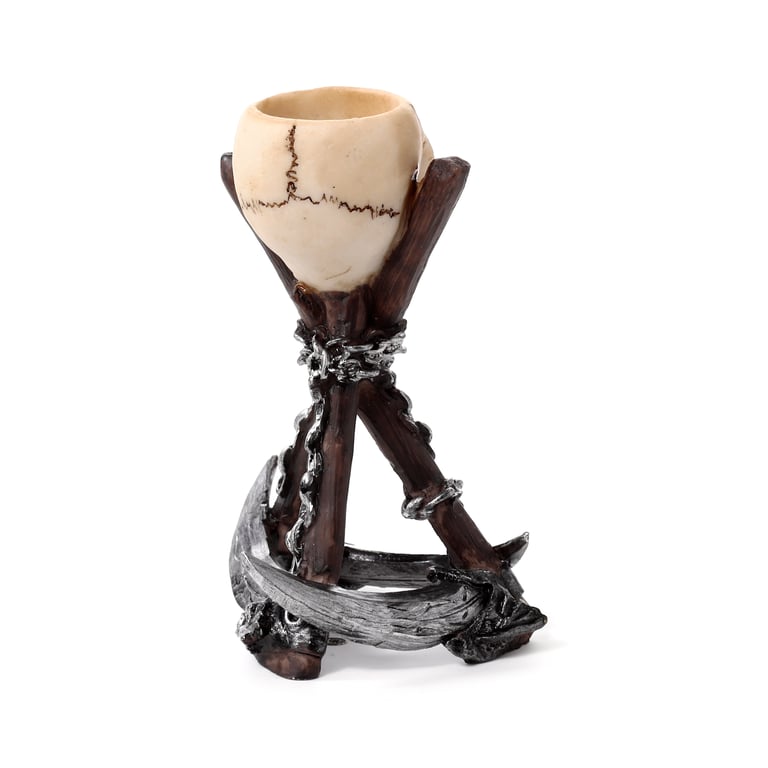 Resin Skull Head Candle Holder with Scythe Tripod Stand - Perfect Halloween Decor