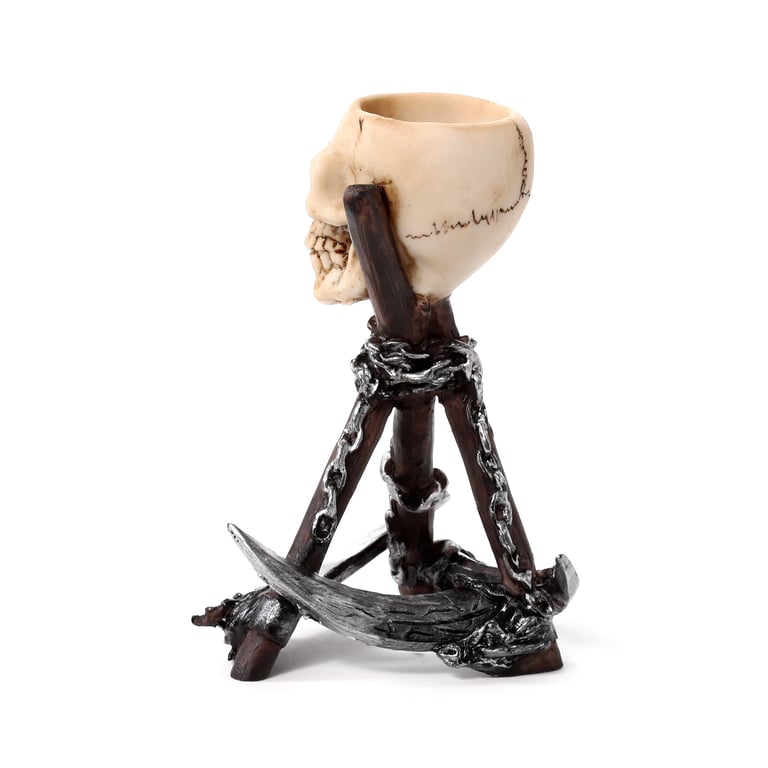 Resin Skull Head Candle Holder with Scythe Tripod Stand - Perfect Halloween Decor
