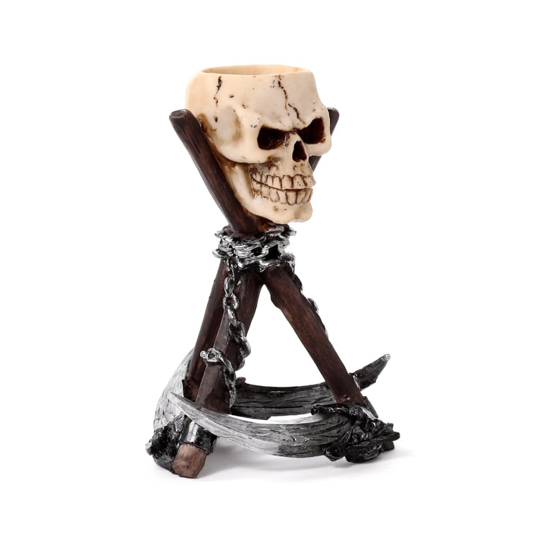 Resin Skull Head Candle Holder with Scythe Tripod Stand - Perfect Halloween Decor